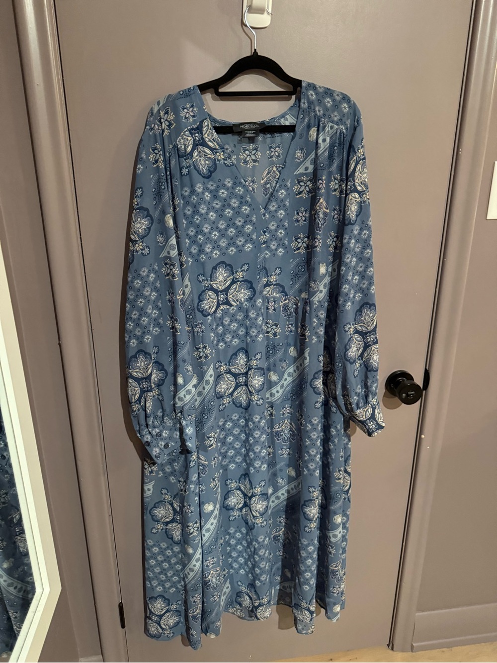 Blue Floral Long Sleeve Midi Dress